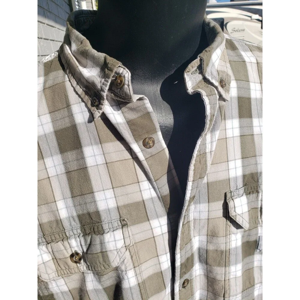 Carhartt Shirt Mens 2XL Green Plaid Loose Fit Long Sleeve Button Up 100% Cotton - Picture 3 of 14